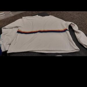 Brandy Melville White Long Sleeve Tee with Rainbow Stripe
